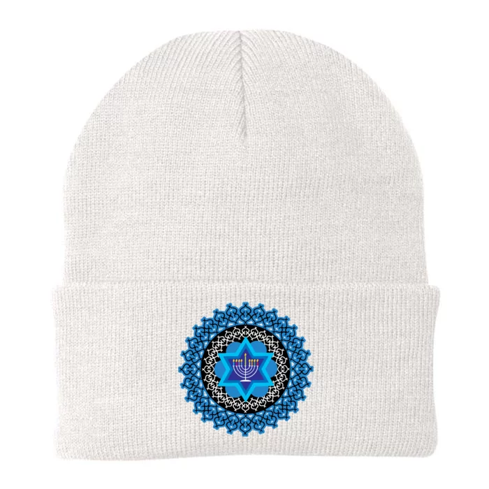 Happy Hanukkah Mandalla Star Of David Menorah Knit Cap Winter Beanie