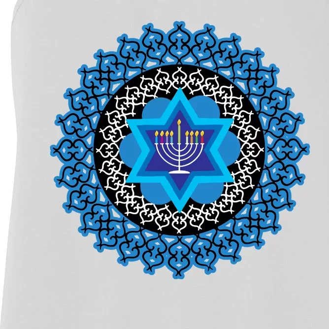 Happy Hanukkah Mandalla Star Of David Menorah Women's Racerback Tank