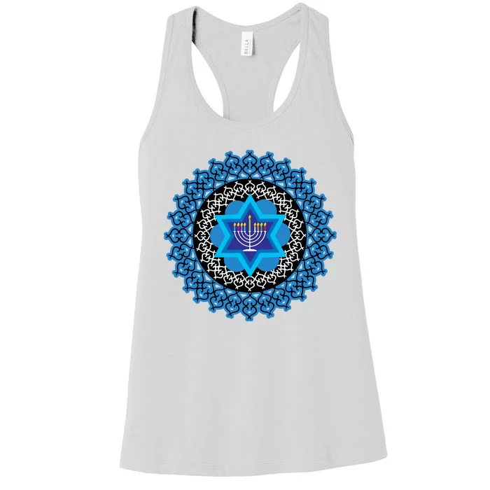 Happy Hanukkah Mandalla Star Of David Menorah Women's Racerback Tank