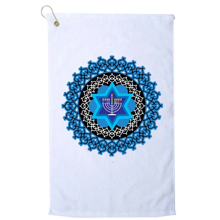 Happy Hanukkah Mandalla Star Of David Menorah Platinum Collection Golf Towel