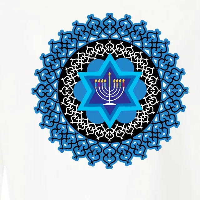 Happy Hanukkah Mandalla Star Of David Menorah Cropped Pullover Crew