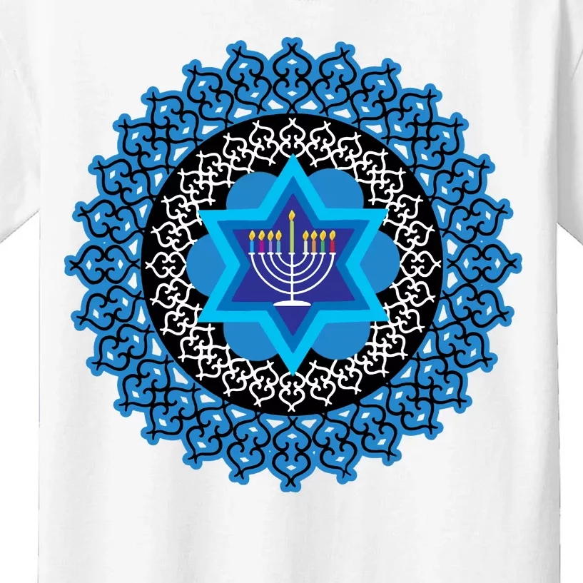 Happy Hanukkah Mandalla Star Of David Menorah Kids T-Shirt