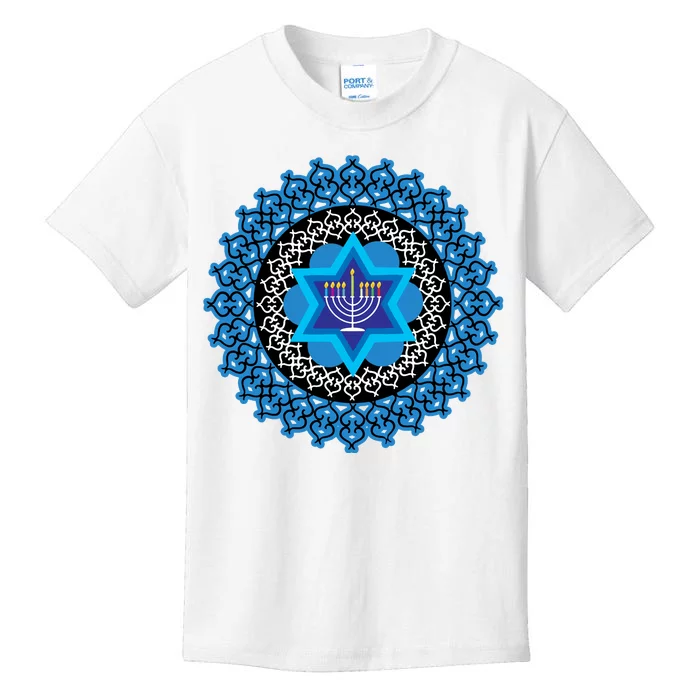 Happy Hanukkah Mandalla Star Of David Menorah Kids T-Shirt