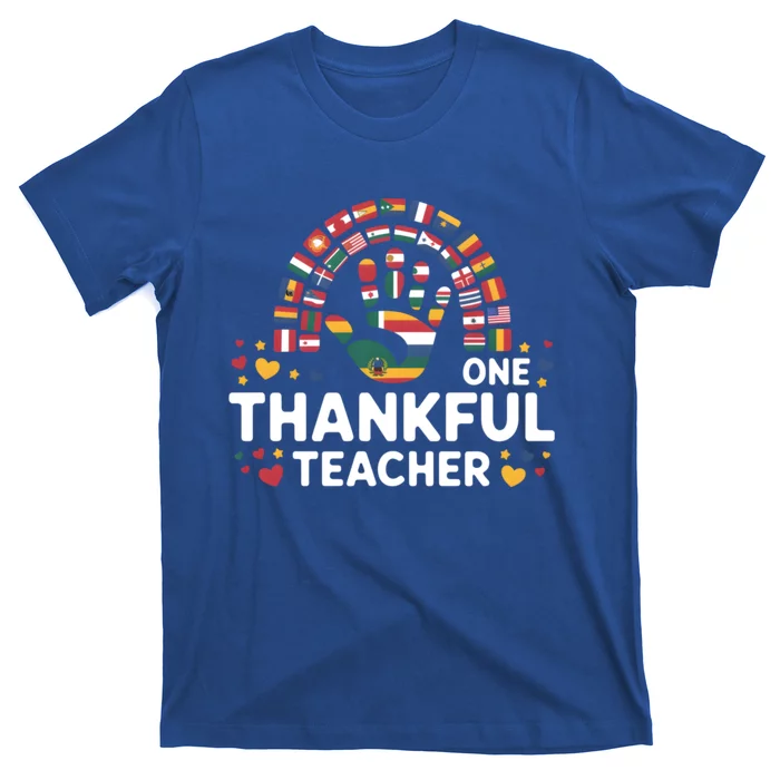 Hispanic Heritage Month One Thankful Teacher Rainbow Hand Funny Gift T-Shirt