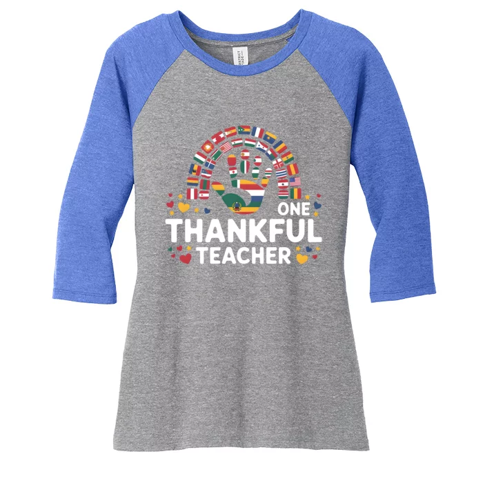 Hispanic Heritage Month One Thankful Teacher Rainbow Hand Funny Gift Women's Tri-Blend 3/4-Sleeve Raglan Shirt