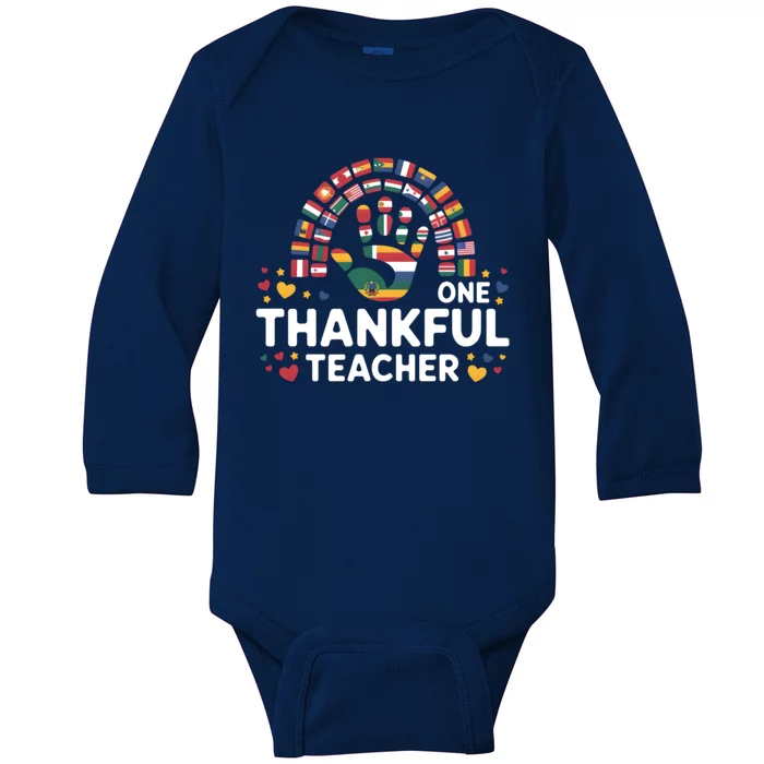 Hispanic Heritage Month One Thankful Teacher Rainbow Hand Funny Gift Baby Long Sleeve Bodysuit