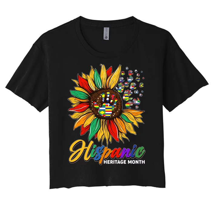 Hispanic Heritage Month Sunflowers Flags Women's Crop Top Tee