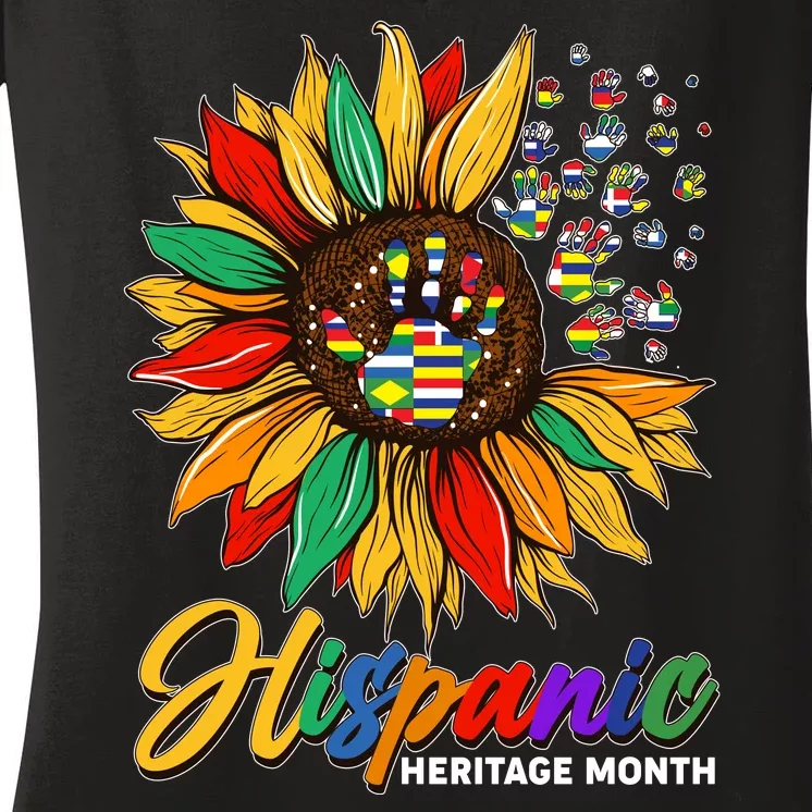 Hispanic Heritage Month Sunflowers Flags Women's V-Neck T-Shirt