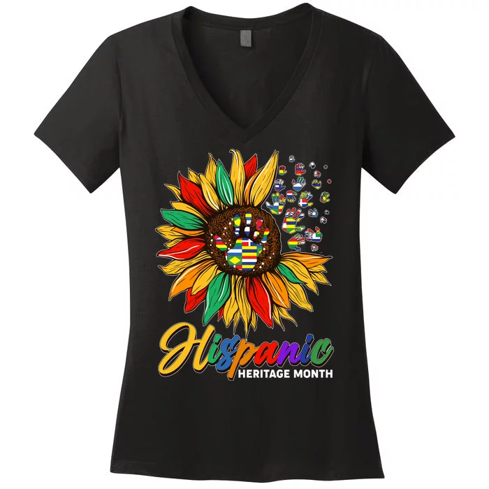 Hispanic Heritage Month Sunflowers Flags Women's V-Neck T-Shirt