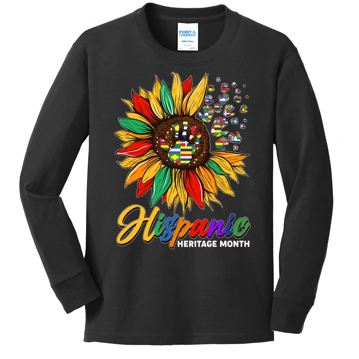 Hispanic Heritage Month Sunflowers Flags Kids Long Sleeve Shirt