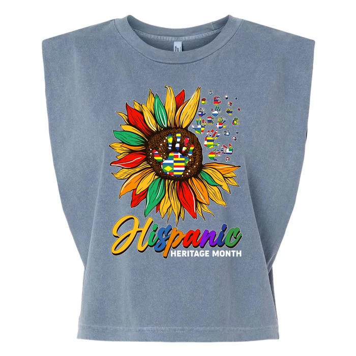 Hispanic Heritage Month Sunflowers Flags Garment-Dyed Women's Muscle Tee