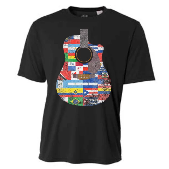 Hispanic Heritage Month All Countries Retro Acoustic Guitar Cooling Performance Crew T-Shirt