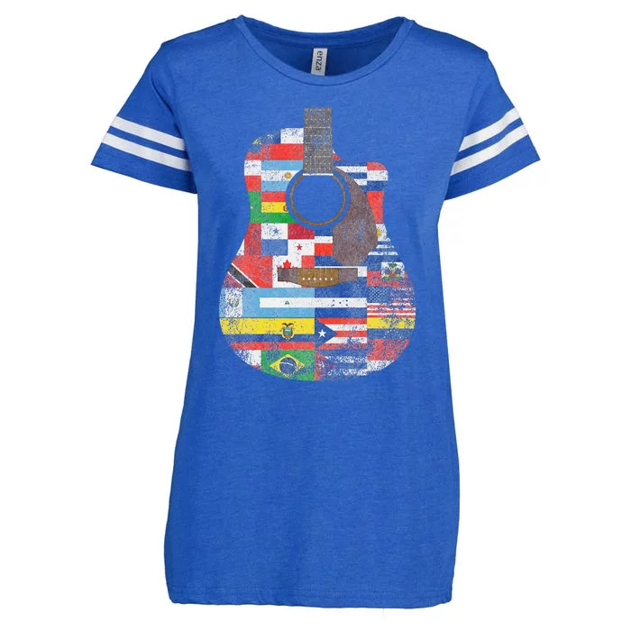 Hispanic Heritage Month All Countries Retro Acoustic Guitar Enza Ladies Jersey Football T-Shirt