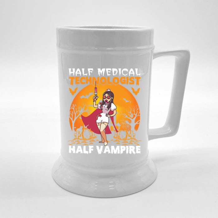 Halloween Half Medical Technologist Half Vampire Nurse Great Gift Front & Back Beer Stein