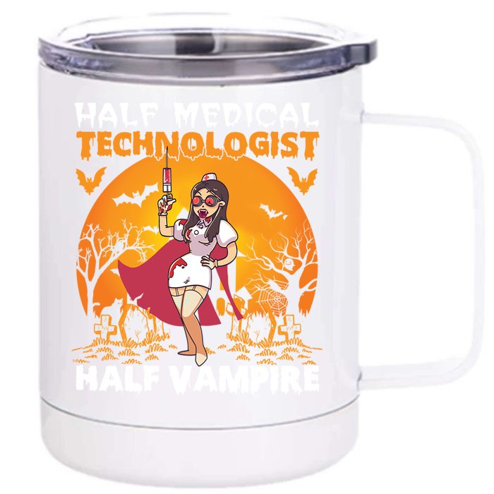 Halloween Half Medical Technologist Half Vampire Nurse Great Gift Front & Back 12oz Stainless Steel Tumbler Cup