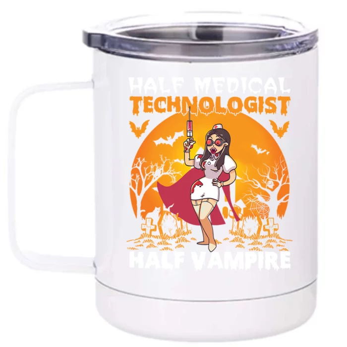 Halloween Half Medical Technologist Half Vampire Nurse Great Gift Front & Back 12oz Stainless Steel Tumbler Cup