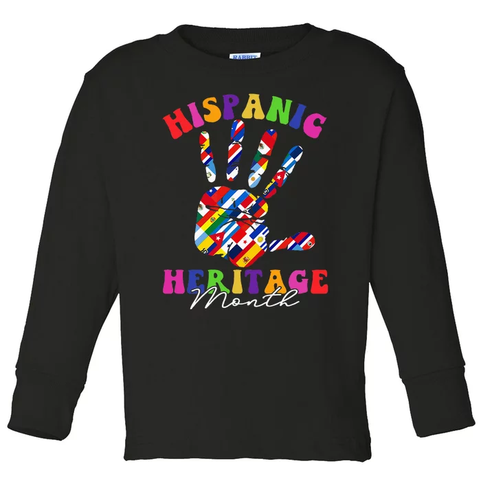 Hispanic Heritage Month All Countries Heart Hands Toddler Long Sleeve Shirt