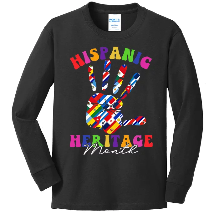 Hispanic Heritage Month All Countries Heart Hands Kids Long Sleeve Shirt