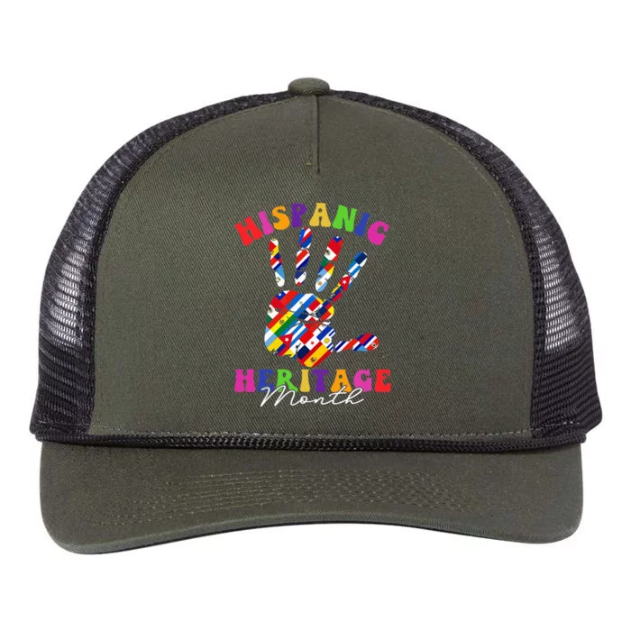 Hispanic Heritage Month All Countries Heart Hands Retro Rope Trucker Hat Cap