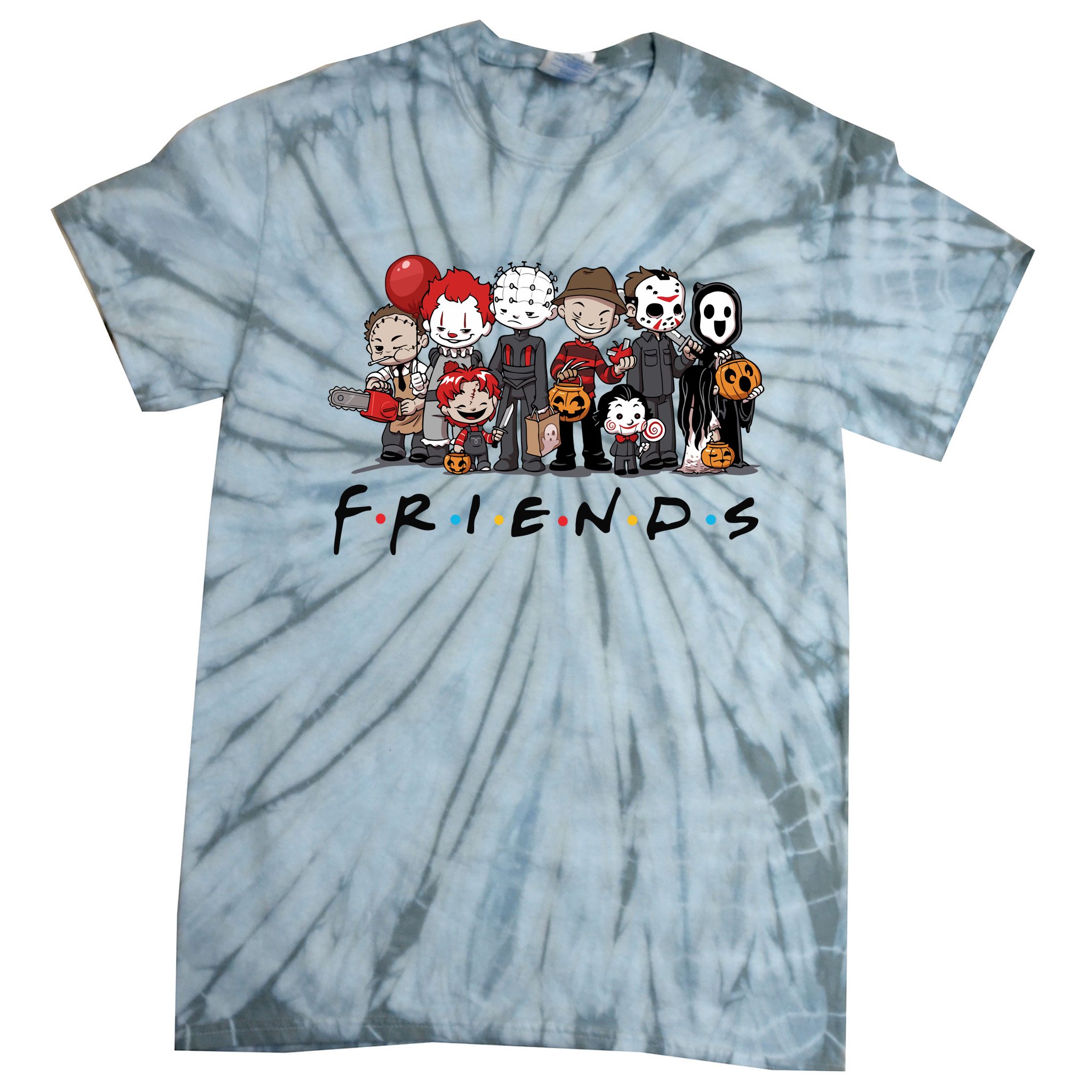 Halloween Horror Movie Friends Cartoon Characters Tie-Dye T-Shirt |  TeeShirtPalace