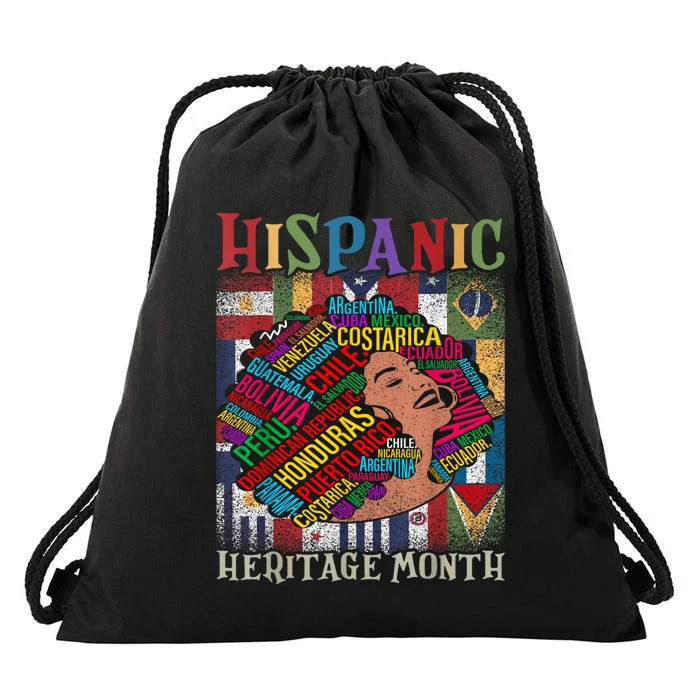 Hispanic Heritage Month Latina Girls Latino Countries Flags Drawstring Bag