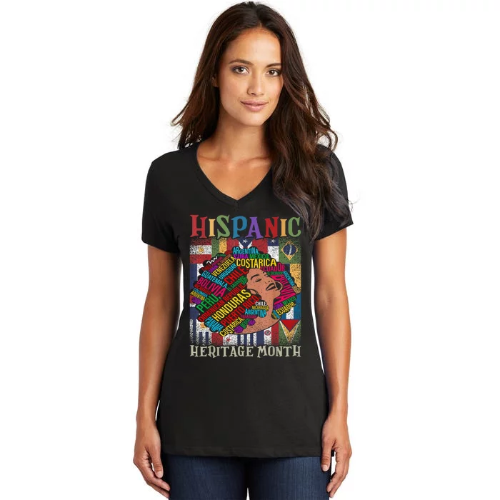 Hispanic Heritage Month Latina Girls Latino Countries Flags Women's V-Neck T-Shirt