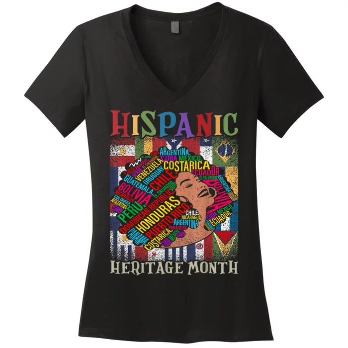 Hispanic Heritage Month Latina Girls Latino Countries Flags Women's V-Neck T-Shirt