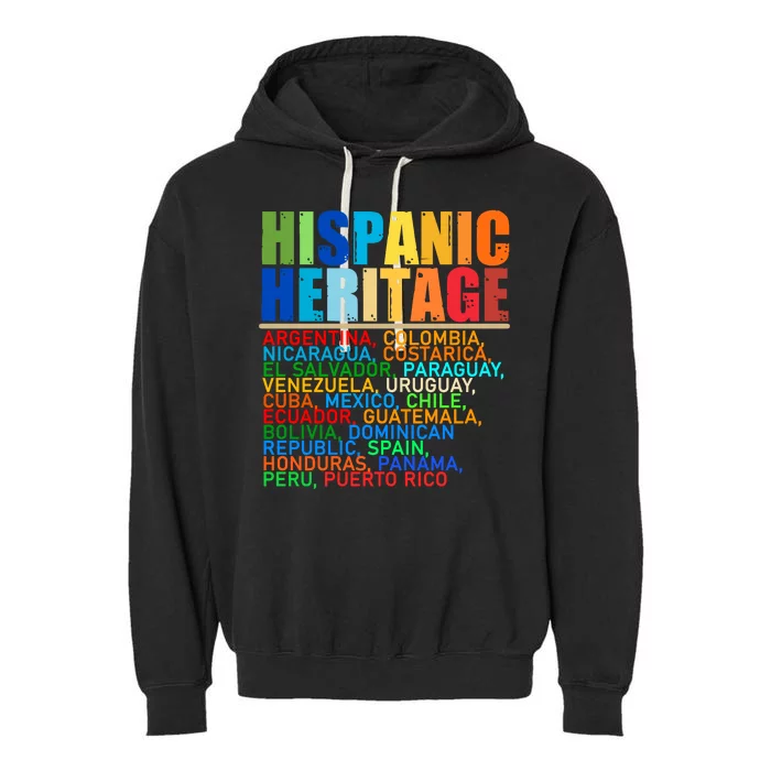 Hispanic Heritage Month National Latino Countries Names Garment-Dyed Fleece Hoodie