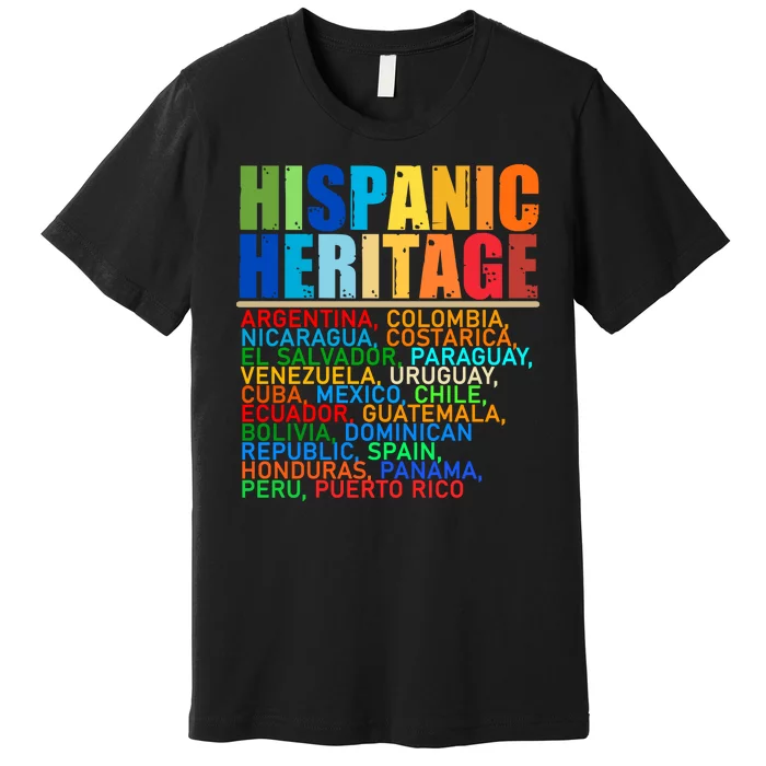 Hispanic Heritage Month National Latino Countries Names Premium T-Shirt