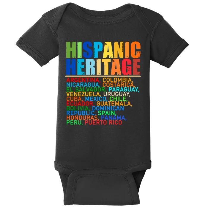 Hispanic Heritage Month National Latino Countries Names Baby Bodysuit