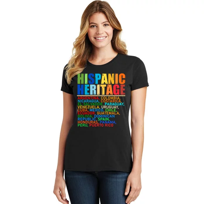 Hispanic Heritage Month National Latino Countries Names Women's T-Shirt