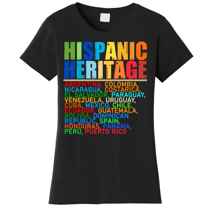 Hispanic Heritage Month National Latino Countries Names Women's T-Shirt