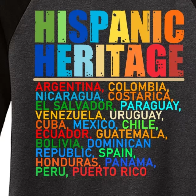 Hispanic Heritage Month National Latino Countries Names Women's Tri-Blend 3/4-Sleeve Raglan Shirt