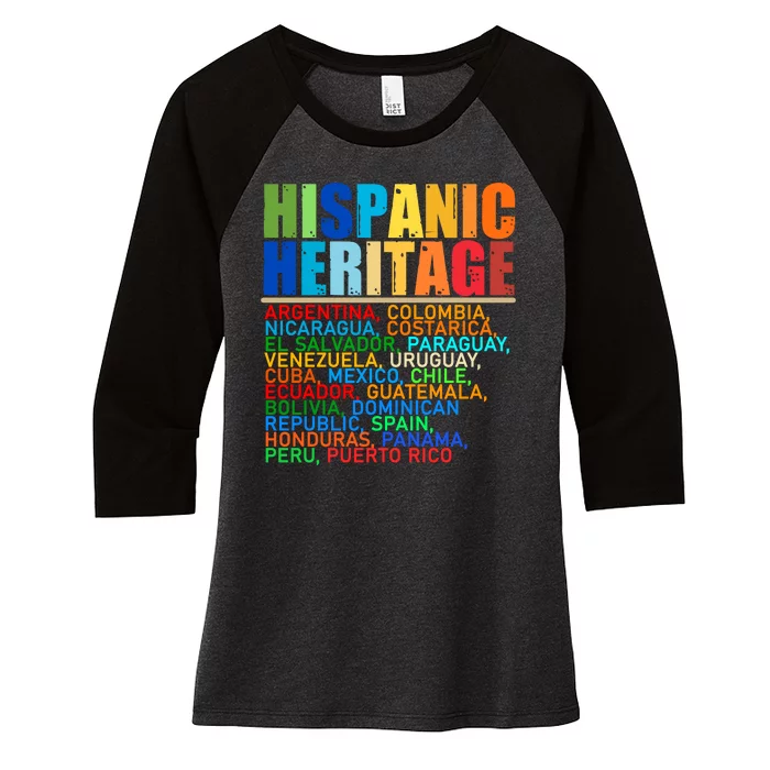 Hispanic Heritage Month National Latino Countries Names Women's Tri-Blend 3/4-Sleeve Raglan Shirt