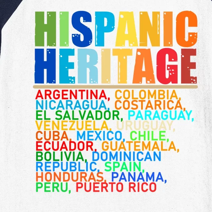 Hispanic Heritage Month National Latino Countries Names Baseball Sleeve Shirt