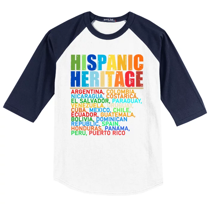 Hispanic Heritage Month National Latino Countries Names Baseball Sleeve Shirt