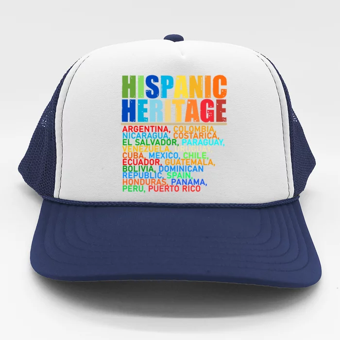 Hispanic Heritage Month National Latino Countries Names Trucker Hat