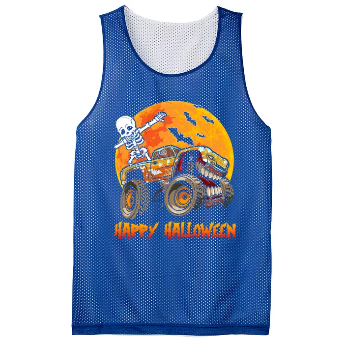 Happy Halloween Monster Truck Dabbing Skeleton Costume Cute Gift Mesh Reversible Basketball Jersey Tank