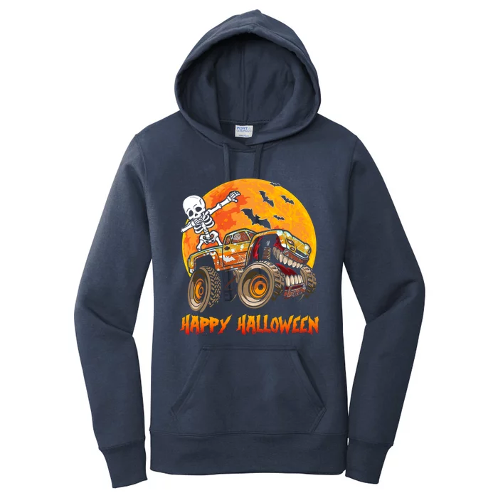 Happy Halloween Monster Truck Dabbing Skeleton Costume Cute Gift Women's Pullover Hoodie