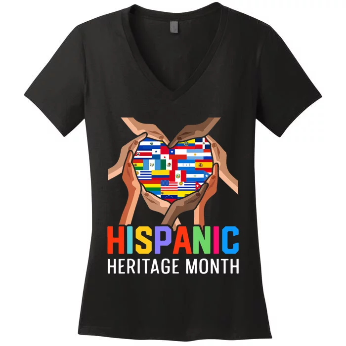 Hispanic Heritage Month All Countries Heart Hands Women's V-Neck T-Shirt