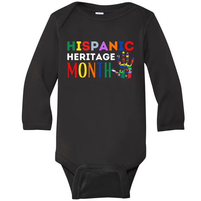 Hispanic Heritage Month Hand Flags Proud Baby Long Sleeve Bodysuit