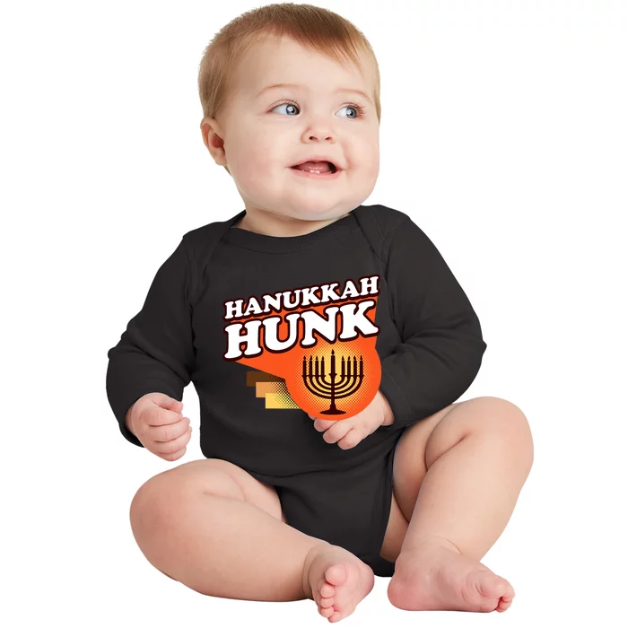 Hanukkah Hunk Menorah 70s Baby Long Sleeve Bodysuit