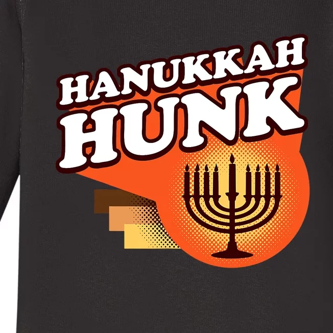 Hanukkah Hunk Menorah 70s Baby Long Sleeve Bodysuit