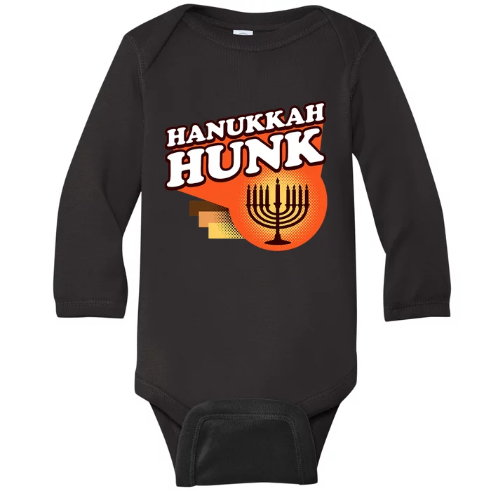 Hanukkah Hunk Menorah 70s Baby Long Sleeve Bodysuit