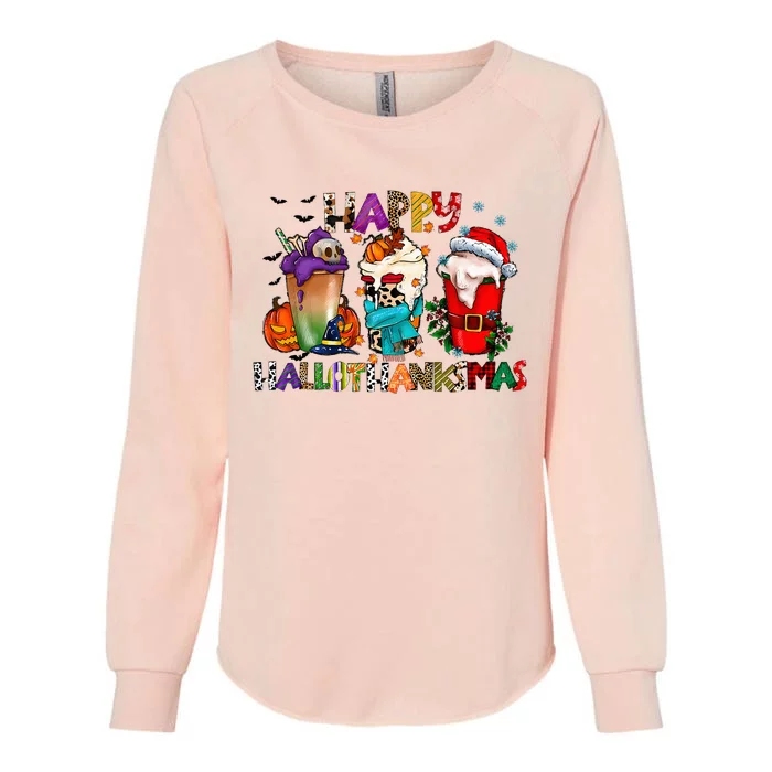 Happy Hallothanksmas Merry Christmas Thanksgiving Halloween Womens California Wash Sweatshirt