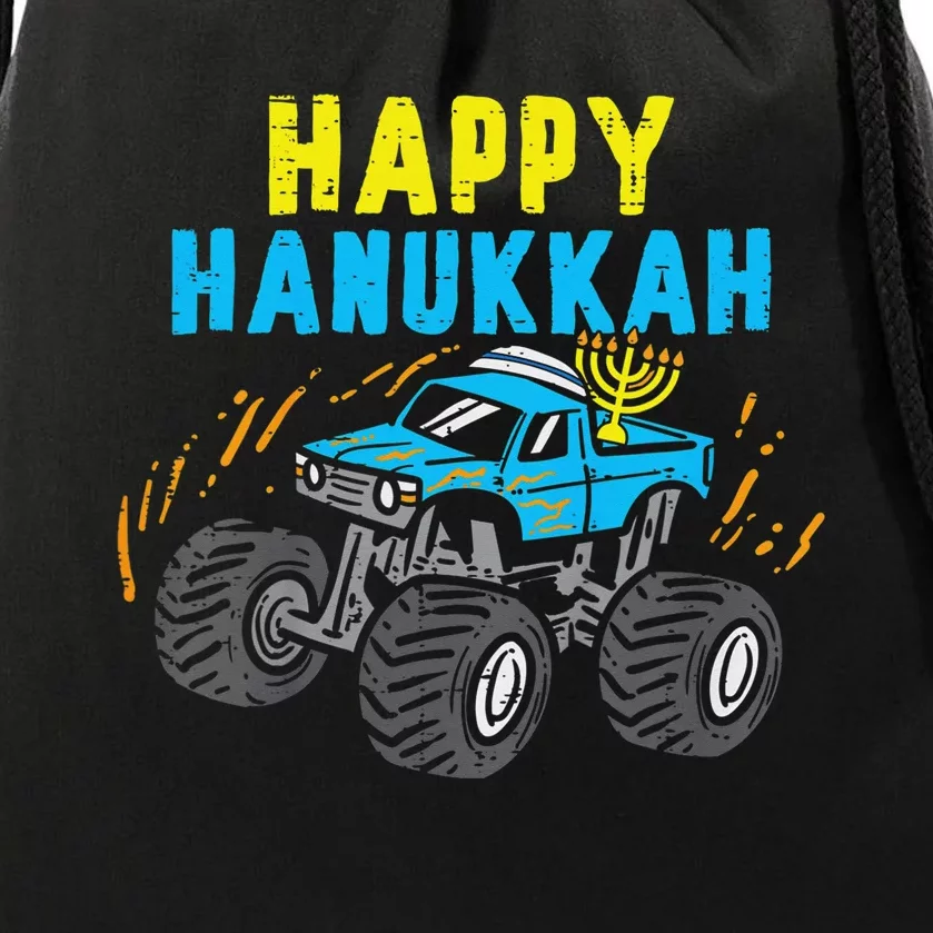 Happy Hanukkah Monster Truck Jew Funny Drawstring Bag