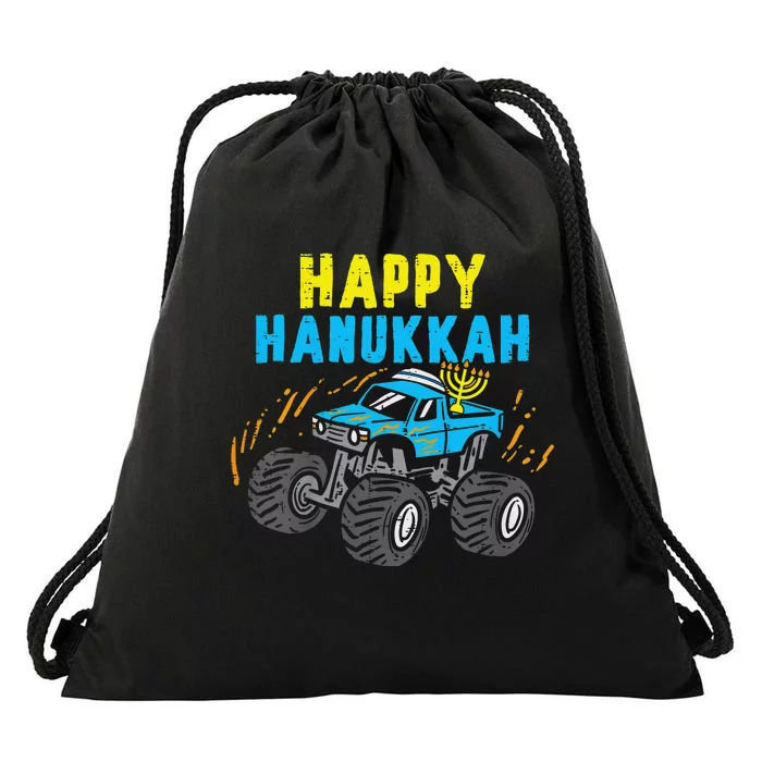 Happy Hanukkah Monster Truck Jew Funny Drawstring Bag