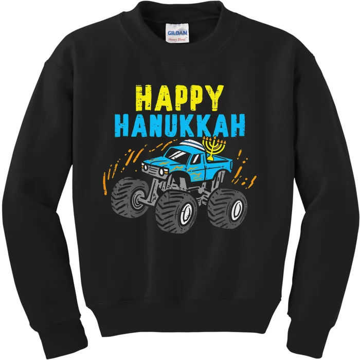 Happy Hanukkah Monster Truck Jew Funny Kids Sweatshirt