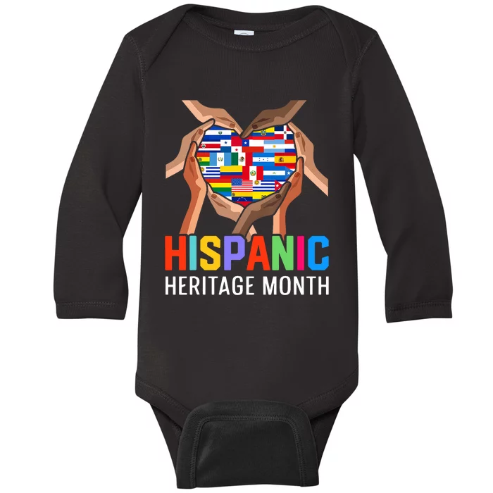 Hispanic Heritage Month All Countries Heart Hands Baby Long Sleeve Bodysuit