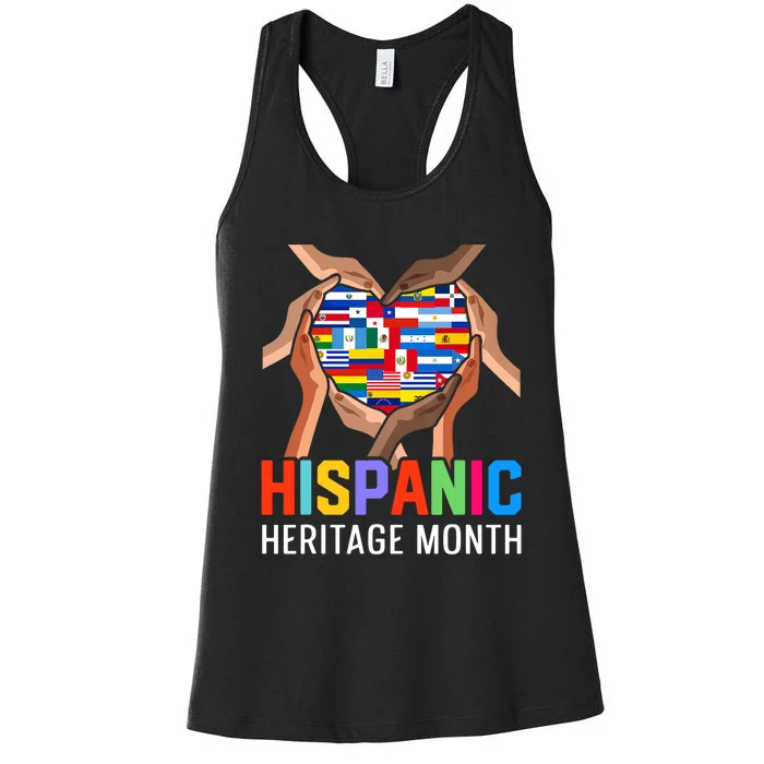 Hispanic Heritage Month All Countries Heart Hands Women's Racerback Tank